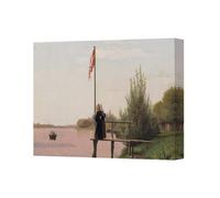 Benjamin Tate Design Vintage Danish Flag On River Dock Canvas Wall Art Print