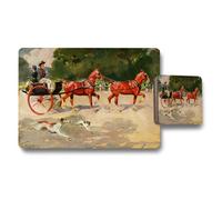 Benjamin Tate Design Vintage Horse Carriage Painting Placemats And Coasters Set