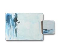 Benjamin Tate Design Watercolor Ocean Wave Placemat And Coaster Set With Wood Bottom Premium Print Technology Set Of 12
