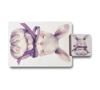 Benjamin Tate Design Watercolor Rabbit Art Wood Backed Placemat Coaster Set 12