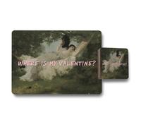 Benjamin Tate Design Where Is My Valentine Placemat And Coaster Set In Designer Artwork With Wood Bottom
