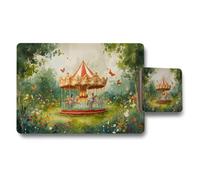 Benjamin Tate Design Whimsical Carousel In Garden Scene Placemat And Coaster Set