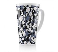 Benjamin Tate Design White Black & Purple Flowers Latte Mug, Stunning Designer Mug Fit For Any Home, Treat Yourself Or A Loved One