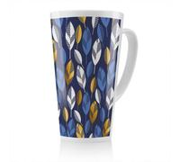 Benjamin Tate Design White Blue & Gold Leaves On Navy Latte Mug, Stunning Designer Mug Fit For Any Home, Treat Yourself Or A Loved One