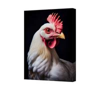 Benjamin Tate Design White Chicken Portrait Canvas Print Black Background Wall Art