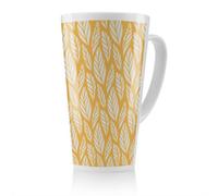 Benjamin Tate Design White Leaf Pattern On Orange Latte Mug, Stunning Designer Mug Fit For Any Home, Treat Yourself Or A Loved One
