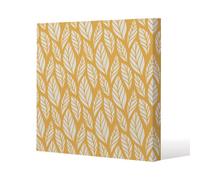 Benjamin Tate Design White Leaf Pattern On Orange Slim Style Canvas Print 75X75Cm , 15mm Slim Real Wood.