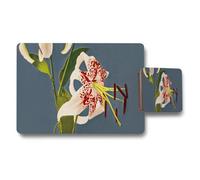 Benjamin Tate Design White Lily Flower Placemats And Coaster Set On Blue Backdrop