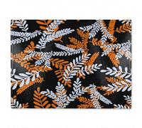 Benjamin Tate Design White & Orange Olive Leaves Glass Chopping Board
