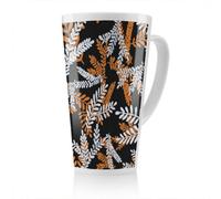 Benjamin Tate Design White & Orange Olive Leaves Latte Mug, Stunning Designer Mug Fit For Any Home, Treat Yourself Or A Loved One