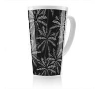 Benjamin Tate Design White Palm Trees On Black Latte Mug, Stunning Designer Mug Fit For Any Home, Treat Yourself Or A Loved One
