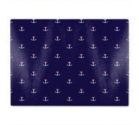 Benjamin Tate Design White & Red Anchors On Navy Glass Chopping Board in Natural Benjamin Tate Design Natural