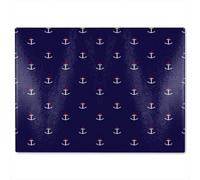 Benjamin Tate Design White & Red Anchors On Navy Glass Chopping Boarddesigner Style
