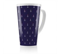 Benjamin Tate Design White & Red Anchors On Navy Latte Mug in Natural | Size: 100 cm Benjamin Tate Design Natural 100 cm