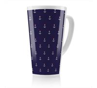 Benjamin Tate Design White & Red Anchors On Navy Latte Mug, Stunning Designer Mug Fit For Any Home, Treat Yourself Or A Loved One