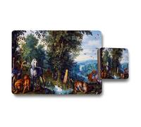 Benjamin Tate Design Wildlife Scene Placemat And Coaster Set With Forest Animals