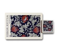 Benjamin Tate Design William Morris Anemone Dark Blue Placemat Coaster Set 12 Pieces With Designer Artwork And Wood Back Limited Edition