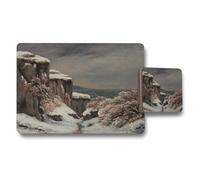 Benjamin Tate Design Winter Landscape Placemats And Coasters Set Snowy Cliff Scene