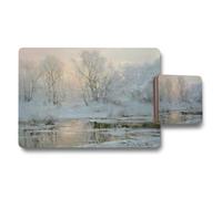 Benjamin Tate Design Winter Landscape Wood Backed Placemat And Coaster Set Exclusive Designer Artwork Collection 12 Pieces