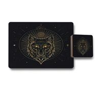 Benjamin Tate Design Wolf Luxe Gold Foil Placemat And Coaster Set With Wood Backing Limited Edition Exclusive
