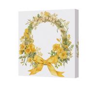 Benjamin Tate Design Yellow Floral Wreath Canvas Art Print With Ribbon Bow Made In Uk