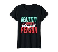Benjamin World's Okayest Person Funny Benjamin Name Saying Value Graphic T-Shirt, Women, Black, XS