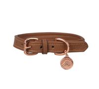 Benji & Flo Deluxe Leather Padded Dog Collar Tan/rose Gold (S- Length: 25Cm-38Cm)