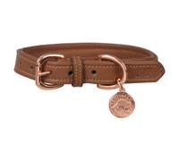 Benji & Flo Deluxe Leather Padded Dog Collar Tan/rose Gold (Xs- Length: 21Cm-34Cm)