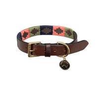 Benji & Flo Sublime Polo Leather Dog Collar Pink/navy/green (Extra Small)