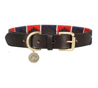 Benji & Flo Sublime Polo Leather Dog Collar Red/navy/white (L - Neckline: 46Cm-56Cm)