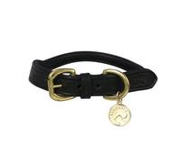 Benji & Flo Superior Leather Dog Collar Black/br (Xs- Length: 21Cm-34Cm)
