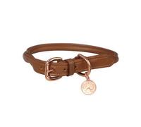 Benji & Flo Superior Leather Dog Collar Tan/rose Gold (Xs- Length: 21Cm-34Cm)