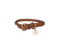 Benji & Flo Superior Rolled Leather Dog Collar (Small, Tan/Rose Gold)