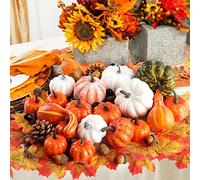 Benjia 102 Pcs Assorted Mini Artificial Pumpkins Fall Decoration Set, Small Fake Pumpkins Gourd Maple Leaves Pine Cones Acorns for Autumn Harvest Thanksgiving Halloween Decoration Faux Pumpkins