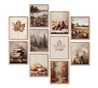 Benjia 10Pcs Autumn Wall Art Prints - Retro Rustic Aesthetic Vintage Fall Scenery Posters 25 x 20 cm for Living Room Bedroom Thanksgiving Decor (8x10 Inch, Unframed)