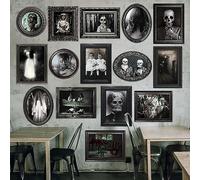 Benjia 15 Halloween Gothic Creepy Skull Photos Haunted Horror Picture Frame, Waterproof Durable, with 80pcs Self Adhesive Dots，Creepy Photo Decoration For Haunted Family Castle Masquerade Party Black