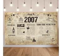 Benjia 18th Birthday Banner Decorations for Boys Girls Born in 2007 UK Background Happy 18 Years Old Birthday Backdrop Cheers to 18 Years Banners Vintage Poster Bday Gift Home Decor Party Supplies