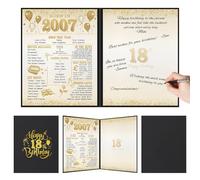 Benjia 18th Birthday Decoration, Bday Card Gift Guest Signing Book for Boys Girls, Born in 2007 UK Poster Guestbook, 18 Years Old Signature Board, Black Gold Birthday Party Decor for Daughter Son