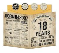 Benjia 18th Birthday Greeting Cards for Boys Girls Born in 2007 UK Vintage Bday Card with Envelope, 18 Years Old Funny Birthdays Gift Card for Him Her Birthday Decoration Party Supply, 20x25 cm