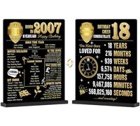Benjia 18th Birthday Table Sign with Stand Happy 18 Years Old Birthday Signs Holder Table Display Born in 2007 UK Acrylic Poster Bday Gift Party Supply Home Decor For Men Women 20x25 cm Black Gold