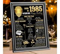 Benjia 1985 Poster Framed UK, 8x10 inch Happy 40th Birthday Party Decor Supplies Home Decoration (SILVER Black Gold)