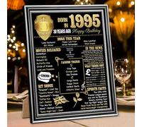 Benjia 1995 Poster Framed UK, 8x10 inch Happy 30th Birthday Party Decor Supplies Home Decoration (SILVER Black Gold)