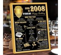 Benjia 2008 Poster Framed UK, Happy 18th Birthday Sign Card Party Decor Supplies Home Decoration Birthday Gift 18 Years Old Wedding Newspaper For Boy Girl (8x10 inch, Black Gold)