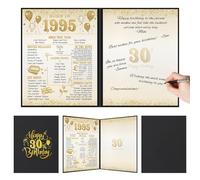 Benjia 30th Birthday Decoration, Bday Card Gift Guest Signing Book for Woman Man, Born in 1995 UK Poster Guestbook, 30 Years Old Signature Board, Black Gold Birthday Party Decor for Dad Mum