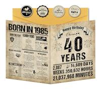 Benjia 40th Birthday Greeting Cards for Men Women, Born in 1985 UK Vintage Bday Card with Envelope, 40 Years Old Funny Birthdays Gift Card for Him Her Birthday Decoration Party Supply, 20x25 cm
