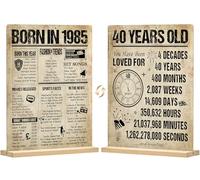 Benjia 40th Birthday Table Sign with Stand Happy 40 Years Old Birthday Signs Holder Table Display Vintage Born in 1985 UK Acrylic Poster Bday Gift Party Supply Home Decor For Men Women 20x25 cm