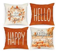Benjia 40x40 Autumn Cushion Covers Set of 4, Watercolor leaf wreath pumpkin Decorative 16 x 16 Inch Fall Throw Pillow Covers Thanksgiving Pillow Case for Indoor Home Bedroom Couch Decor 40 x 40 cm