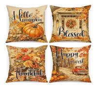 Benjia 40x40 Autumn Cushion Covers Set of 4, Watercolor pumpkin hut car Decorative 16 x 16 Inch Fall Throw Pillow Covers Thanksgiving Pillowcase for Indoor Home Bedroom Sofa Decor 40 x 40 cm
