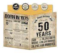 Benjia 50th Birthday Greeting Cards for Men Women, Born in 1975 UK Vintage Bday Card with Envelope, 50 Years Old Funny Birthdays Gift Card for Him Her Birthday Decoration Party Supply, 20x25 cm