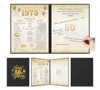 Benjia 50th Birthday Guest Signature Book for Men Women, Born in 1975 UK Guestbook Gift, 50 Years Old Bday Sign in Board Certificate Card, Black Gold Birthday Decorations for Dad Mum Party Supply